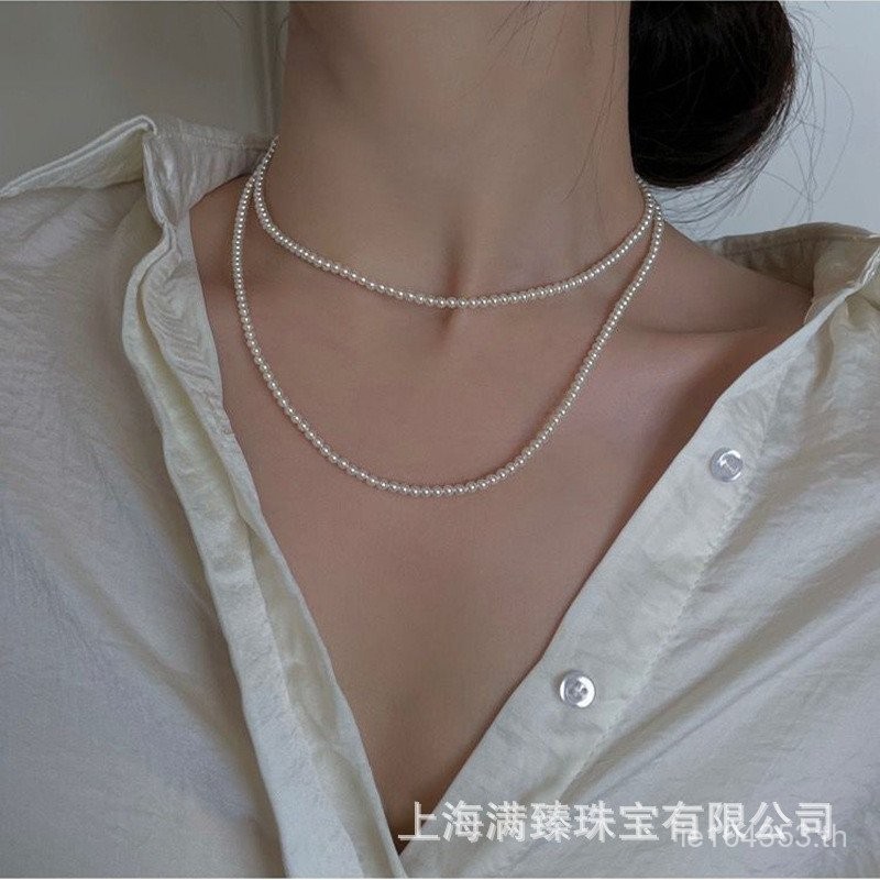 All-Match Clavicle Chain Zhen insbaby Full Gold 14k นําเข้า Influencer สร้อยคอมุก Shijia เสื้อกันหนา