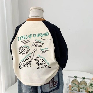 เสื้อยืดแขนรอบคอแบบแร็กแลนสำหรับเด็ก ออกแบบตามเทรนด์ฤดูใบไม้…