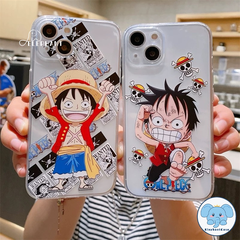 สำหรับ IPhone 17 15 16 13 12 11 14 Pro Max XS XR X Max 8 7 16 15 Plus SE เคสใสลายการ์ตูนวันพีซลูฟี่แบรนด์แฟชั่น