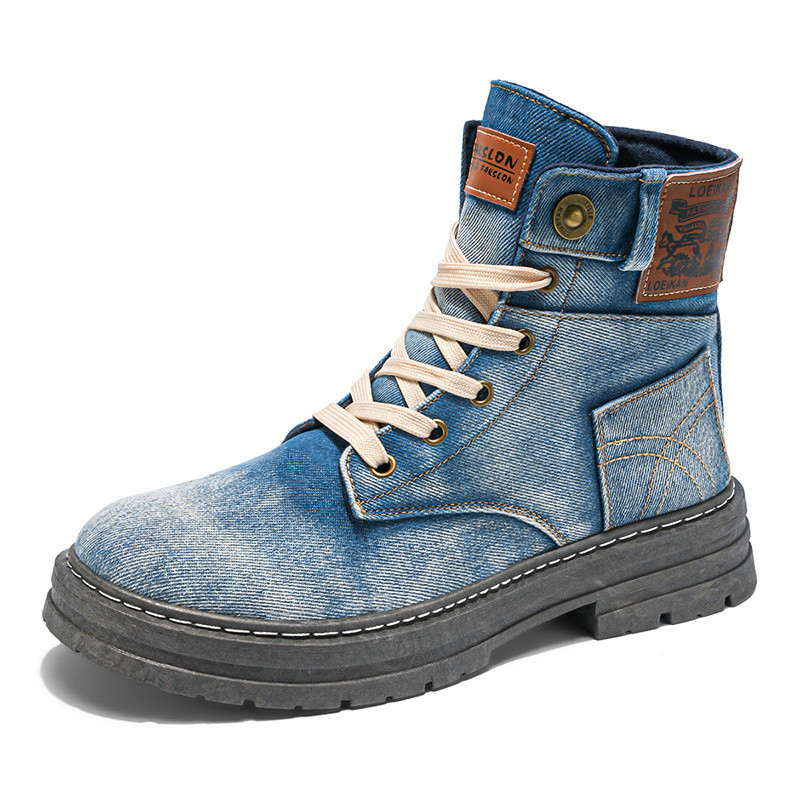 2025 Mid-Top Shoes Denim Mens Casual Shoes All-Match Overalls Mens Martin Boots Street Mens Shoes