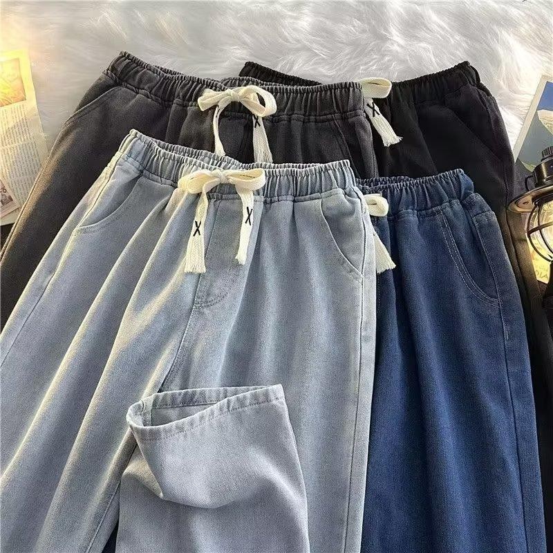 MR9 Jeans 5080 กางเกงยีนส์ขายาวชาย เอวยืด มีเชือกรูด ทรงหลวม เสื้อผ้า ผู้ชาย กางเกงนิยมยีนส์ผู้ชาย M