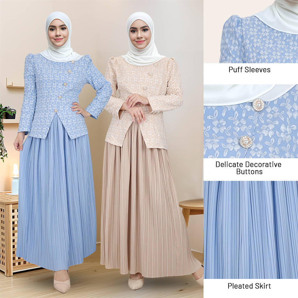 Baju Kurung พัฟแขนจีบกระโปรง Kurung Sedon เพื่อนเจ้าสาว Kurung Baju Raya Perempuan 2025 Pakaian kasu