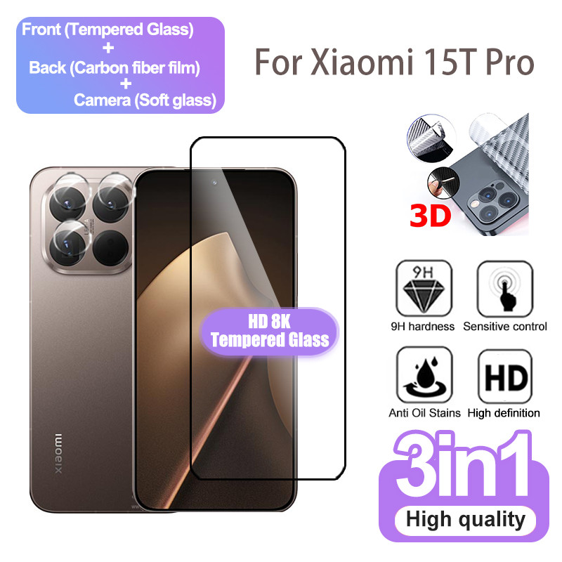 3 IN 1 สําหรับ Xiaomi 15T Pro ฟิล์มแก้วป้องกันหน้าจอสําหรับ Xiaomi 15T Pro 15 14T 14 13T 13 12T 11T 
