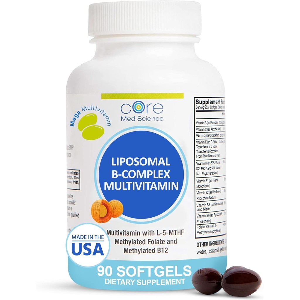 Core Med Science Liposomal Methylated Multivitamin B-Complex, 90 Softgels - วิมิน Super B Complex เพ