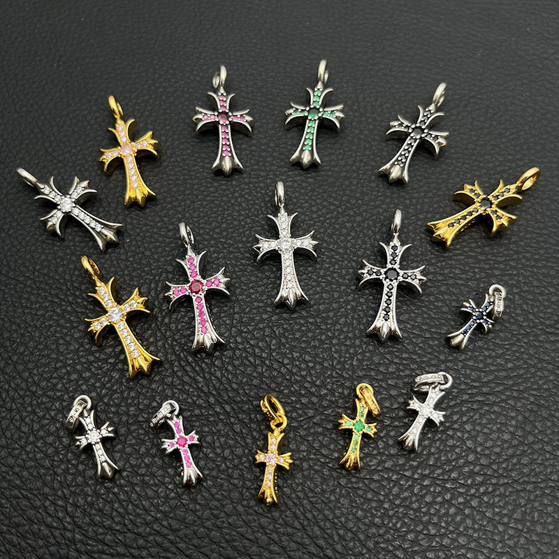 CH เงิน 925 Cross จี้ชุบ 22K Gold เรือ Anchor Charms, Retro Punk Gothic Rock เครื่องประดับ, Street Hip-Hop คู่เครื่องประดับของขวัญวันวาเลนไทน์ CX1234