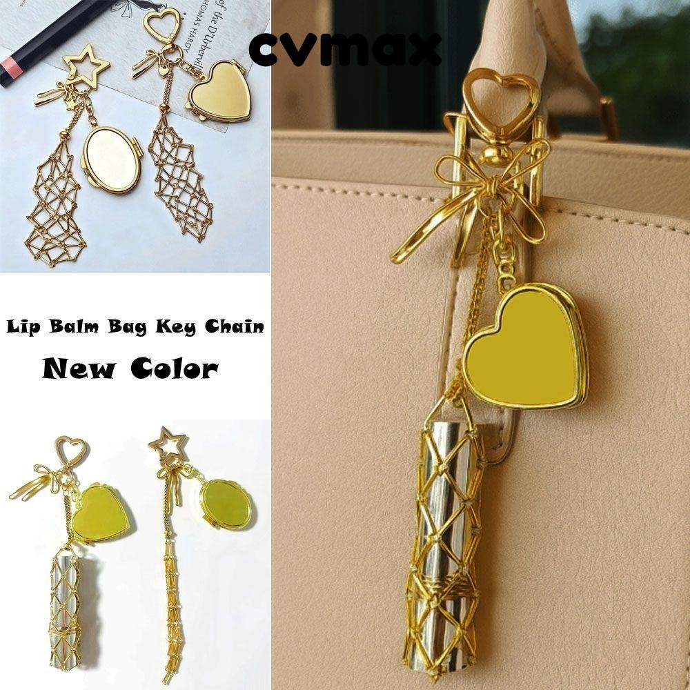 CVMAX Lip Balm Bag Key Chain, Silver Color Charm Bag Accessories Metal Pocket Lipstick Bag Keychain, Design Y2K Stainless Replacement Lip Balm Keychain