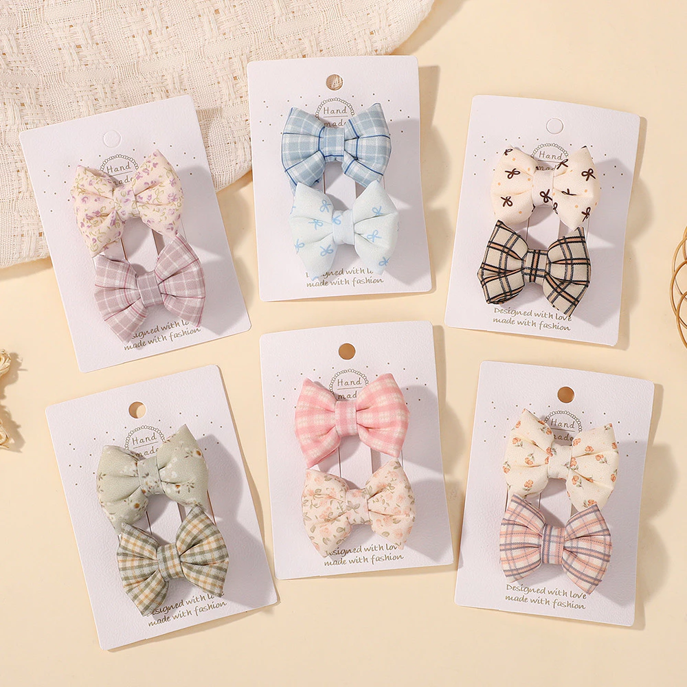 2 ชิ้นดอกไม้พิมพ์ผมโบว์คลิปสําหรับเด็กทารกลูกไม้ด้านข้าง Pastoral ผ้าฝ้าย Hairpin Barrettes Headwear อุปกรณ์เสริมผมของขวัญ