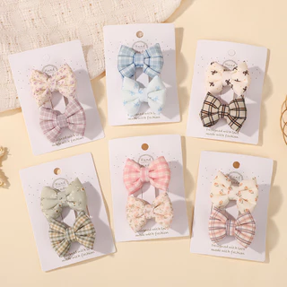 2 ชิ้นดอกไม้พิมพ์ผมโบว์คลิปสําหรับเด็กทารกลูกไม้ด้านข้าง Pastoral ผ้าฝ้าย Hairpin Barrettes Headwear อุปกรณ์เสริมผมของขวัญ