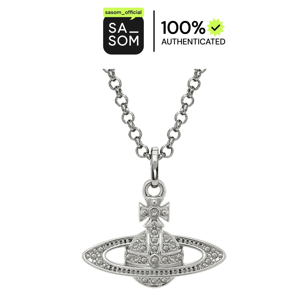 Vivienne Westwood Mini Bas Relief Pendant Necklace 48CM In Silver Tone Plating With Crystal... | ของแท้ ตรวจสอบโดย SASOM