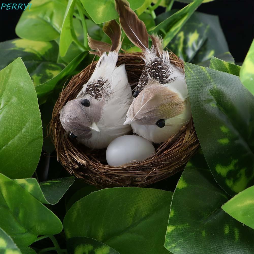 PERRY Birds Egg 1/2Set สนามหญ้าที่สมจริง Miniature Figurines ปาร์ตี้ Bird Nest