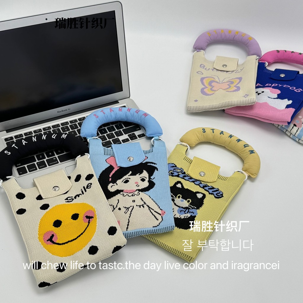 เวอร์ชั่นเกาหลีการ์ตูนถักกระเป๋าถือซอกออกแบบนักเรียนสามารถในแนวทแยงกระเป๋าโทรศัพท์มือถือเดินทางกระเป๋าเงินเหรียญสร้างสรรค์1013ข