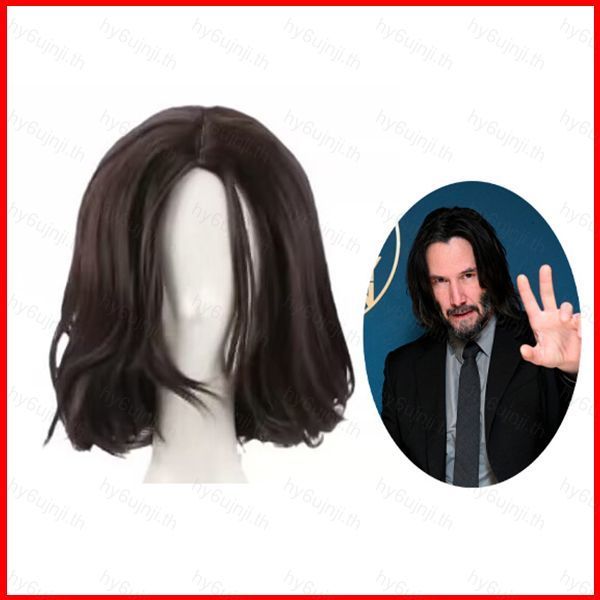 John Wick Chapter 4 John Wick คอสเพลย์วิกผมสีน้ําตาลสีดําสั้นผมหยิกฮาโลวีนคอสเพลย์ชุดตกแต่ง