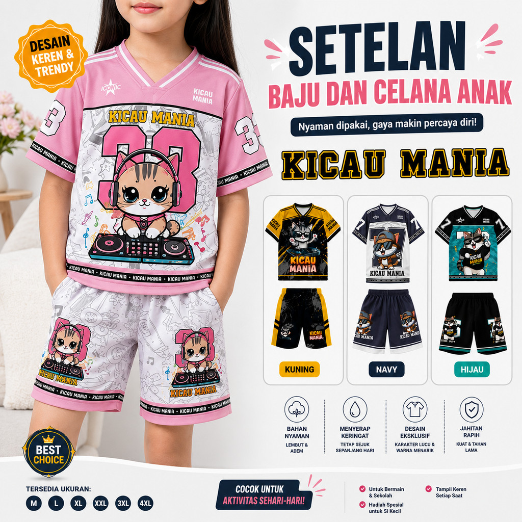 KICAU MANIA CHILDRENS SHIRT & PANTS SET UNISEX COMFORTABLE AND MODERN JERSEY M-4XL