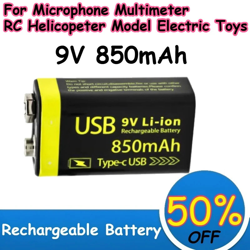 9V 850mAh Type-C Usb ชาร์จ 6F22 Li-ion แบตเตอรี่สําหรับไมโครโฟนมัลติมิเตอร์ RC Helicopeter รุ่นของเล