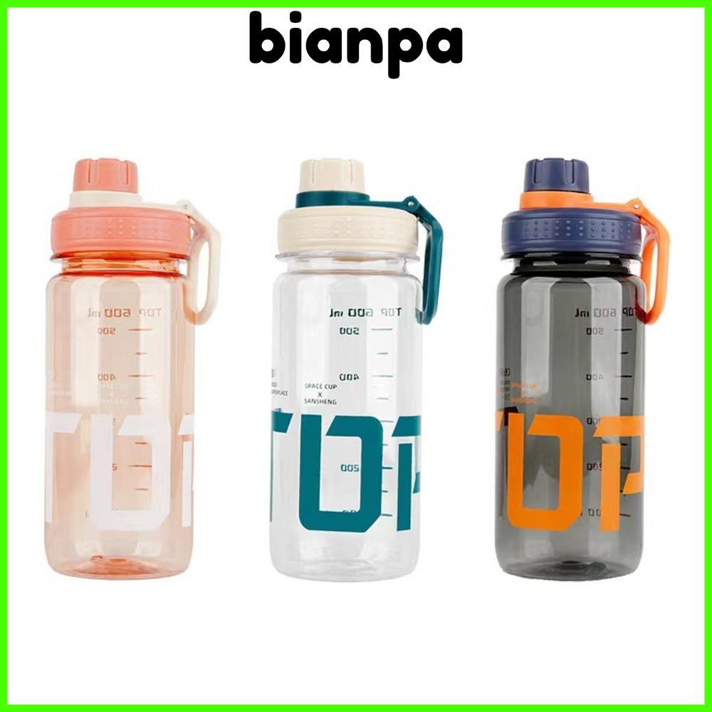 ขวดน้ํา BIANPA, 0.6L/0.8L/1L ความจุขนาดใหญ่ขวดเครื่องดื่มป้องกันการรั่ว,แบบพกพาพร้อมสายจับพลาสติกน้ําหนักเบายิมฟิตเนสขวดดื่มกีฬากลางแจ้ง