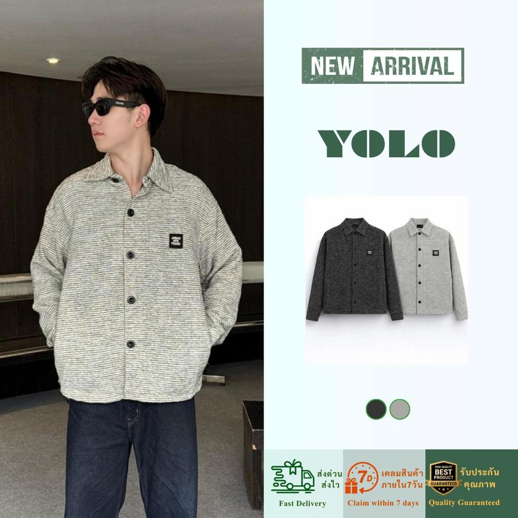 YOLO เสื้อเชิ้ต OVERSIZED เสื้อเชิ้ต เสื้อเชิ้ตไตส์เกลาหลี เสื้อเชิ้ตสำหรับผู้ชาย  ติดกระดุมหน้า   Y26236201