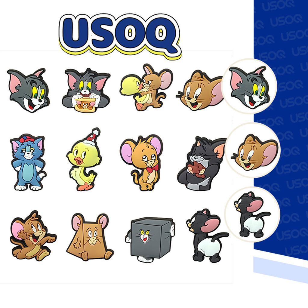 USOQ 12 ชิ้นการ์ตูนแมวและเมาส์ถ้ํารองเท้าหัวเข็มขัด DIY อุปกรณ์เสริมปุ่ม Charm