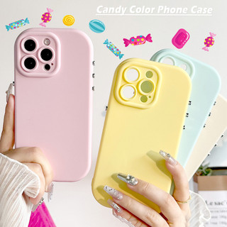 Simple Macaron สีซิลิโคนเคสโทรศัพท์สําหรับ IPhone 11 16 15 Pro Max 14 12 13 ProMax 16plus ปุ่มโลหะเลนส์ป้องกันโทรศัพท์นุ่มปกหลัง