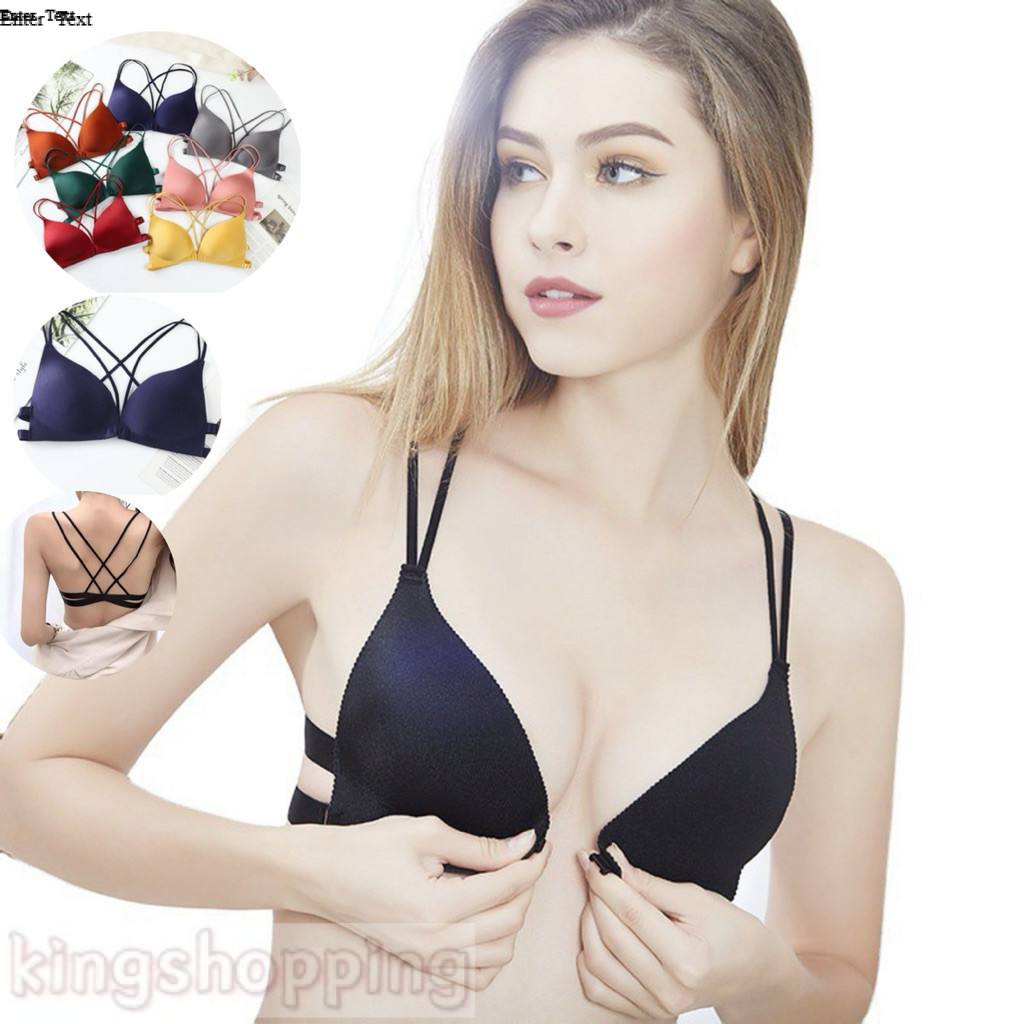 PrettyLady Shop（493） เสื้อชั้นใน บรา สายไขว้ ตะขอหน้า Free size  ฟองรูปมือ