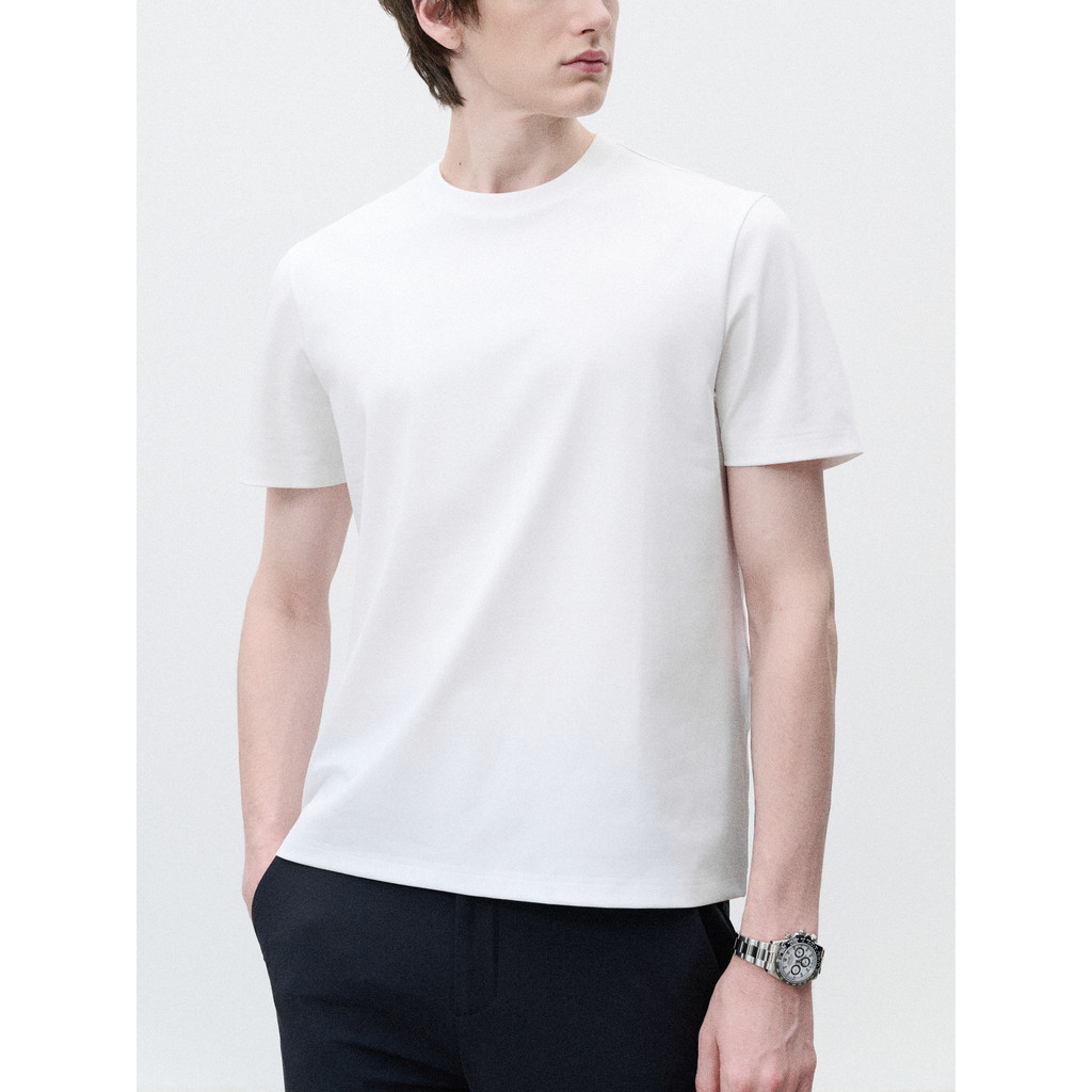 JSSD HOMME ฤดูร้อน 80 High-Ned High-Density รอบคอแขนสั้นเสื้อยืดผู้ชายสีทึบ Skin-Friend