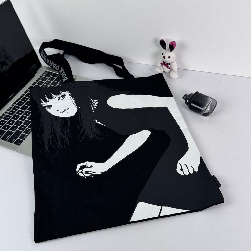 Black Paradox Ito Junji Merchanted Canvas Tote Bag กระเป๋าสะพาย Dark Niche Design Female Bag