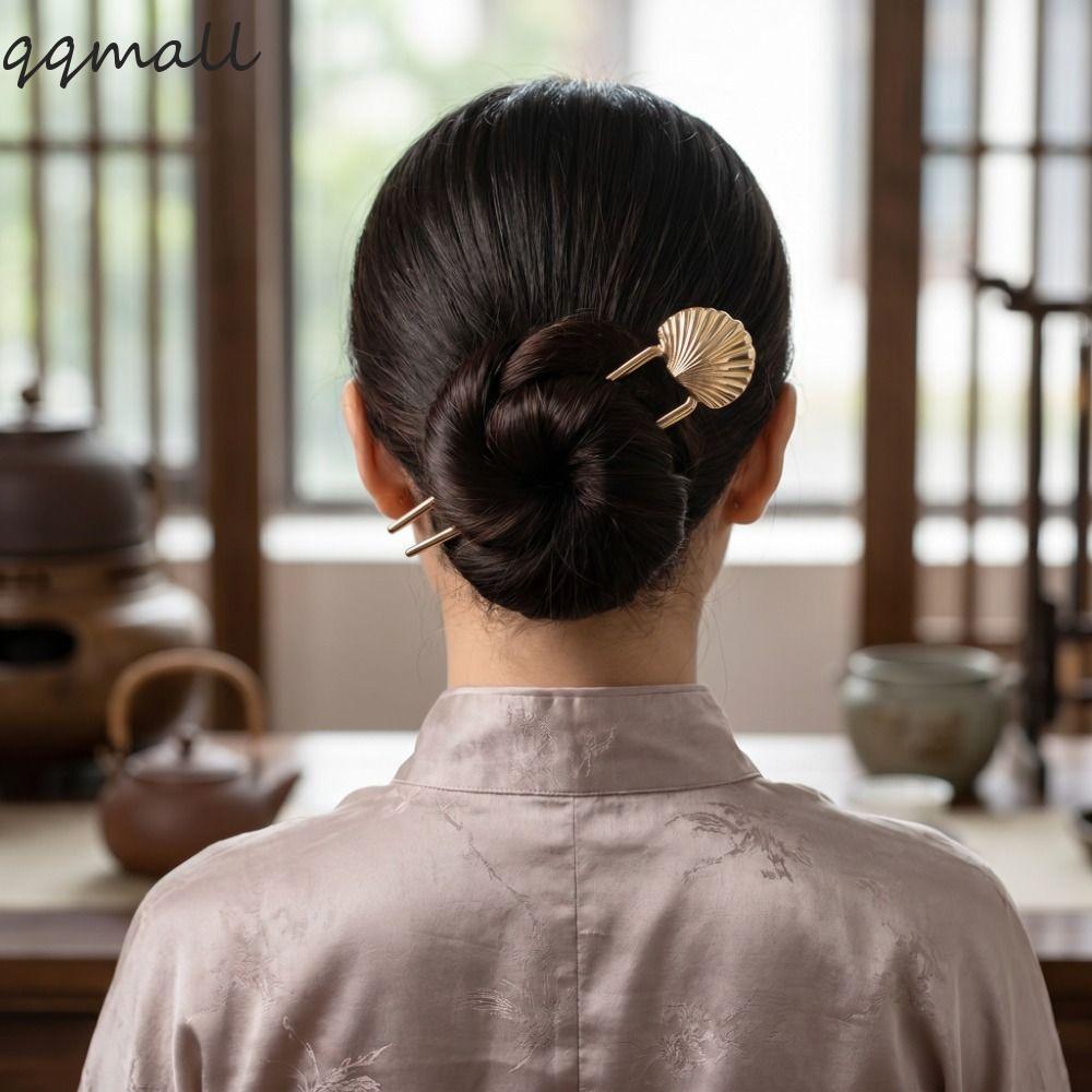 QQMALL Shell Hair Sticks, Alloy Gold Silver U-Shaped Hair Fork, Delicate Hair Holder U Shape Headdre