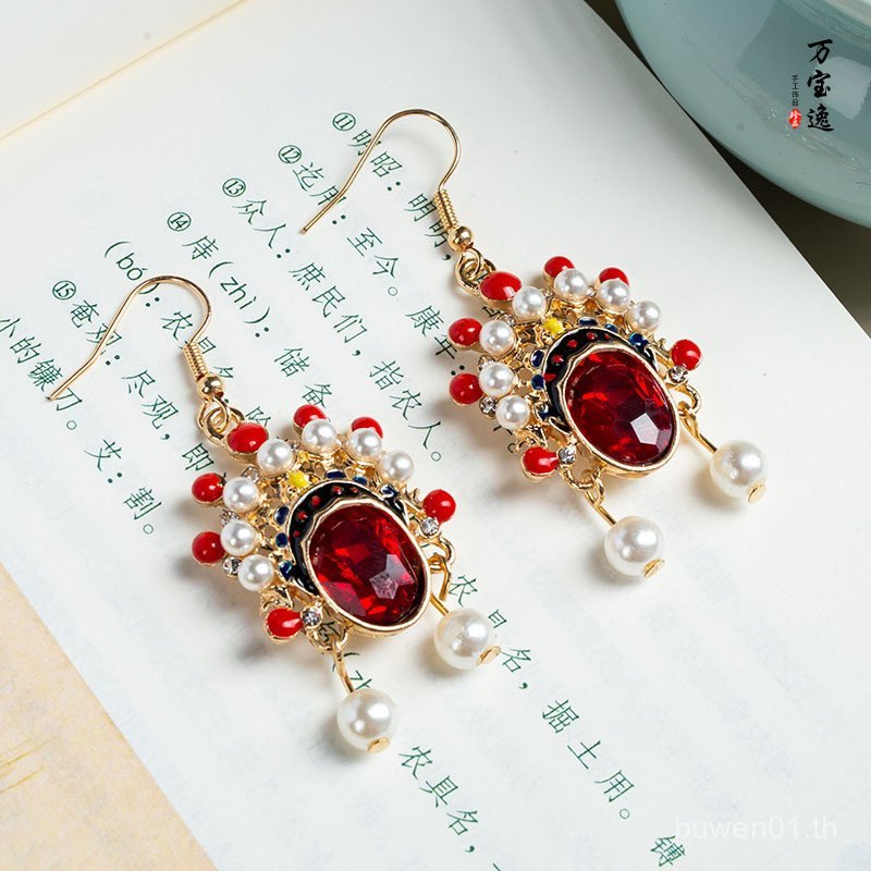ต่างหูอินเทรนด์แห่งชาติ Peking Opera Facebook ต่างหูสไตล์ Opera ต่างหูพู่ยาว Retro Cloud Crane ที่เก