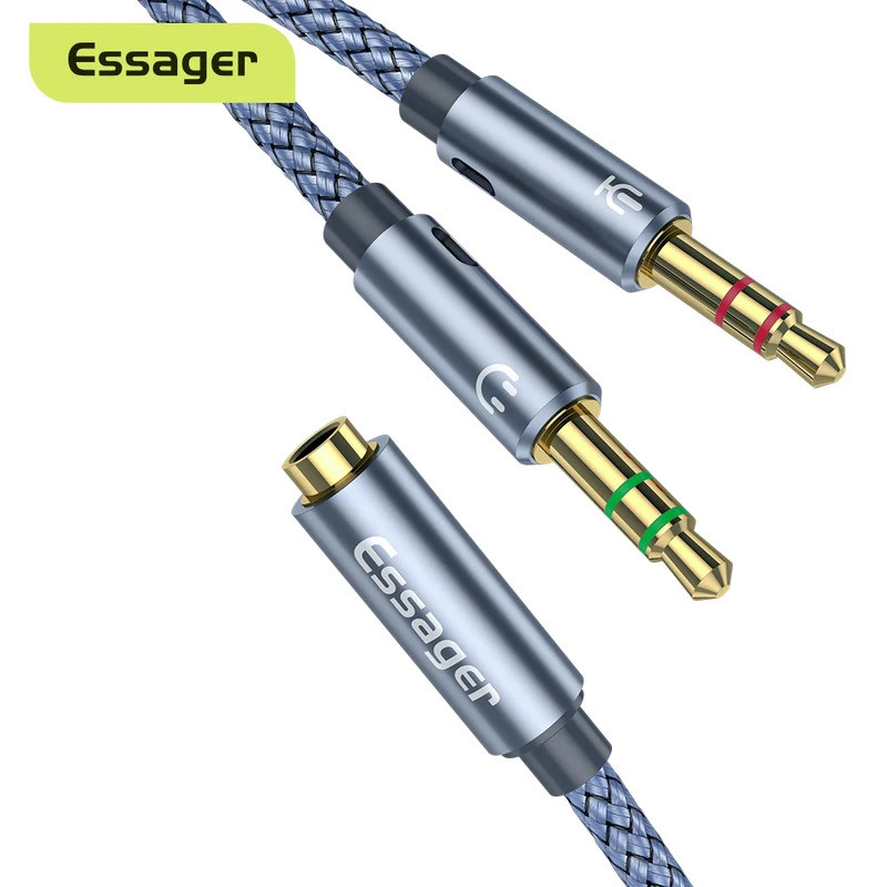 ESSAGER Aux สายหูฟัง Splitter 3.5 มม.หญิง 2 3.5 มม.แจ็คชาย Aux สําหรับลําโพงคอมพิวเตอร์ Mic Y Splitt