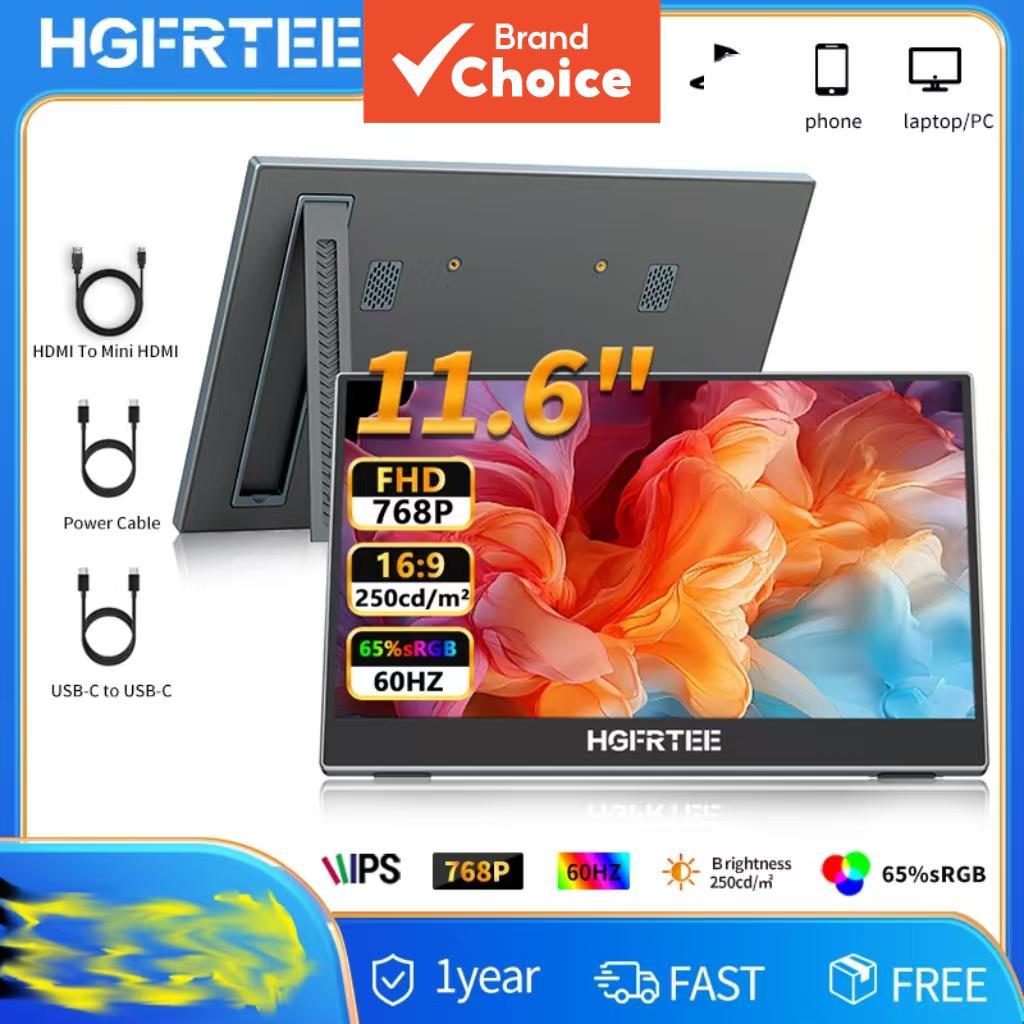 HGFRTEE 11.6 จอมอนิเตอร์พกพา IPS FHD 768P พอร์ต USB-C HDMI HDR หน้าจอเสริมสําหรับแล็ปท็อป PC โทรศัพท์ PS5 Xbox Switch