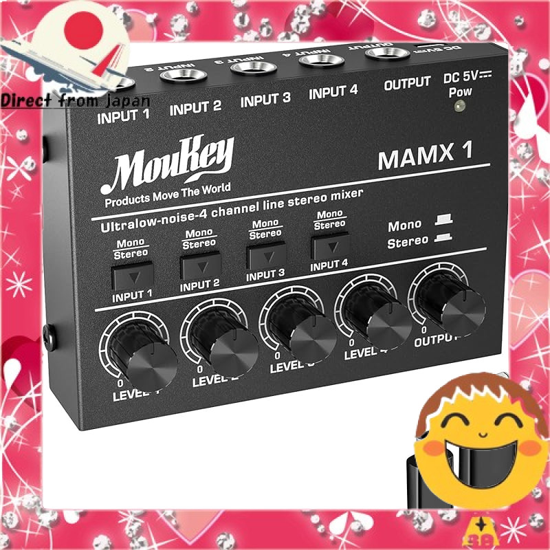 Moukey Low-Noise 8-Channel Mini Audio Mixer, DC 5V, Ultra 4 Stereo, Sub-Mixing for Small Clubs & Bar