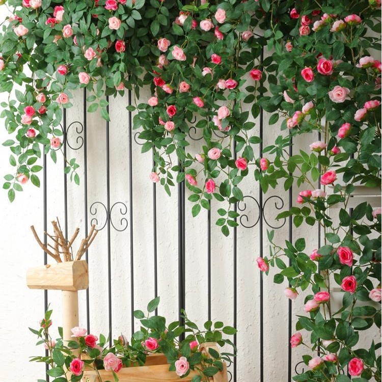 จําลอง High-End Rose Vine Rose ปลอมหวายแขวนผนังดอกไม้ดอกไม้ดอกไม้ Wall Tube บล็อกลวดไขลานตกแต่ง Q4MC