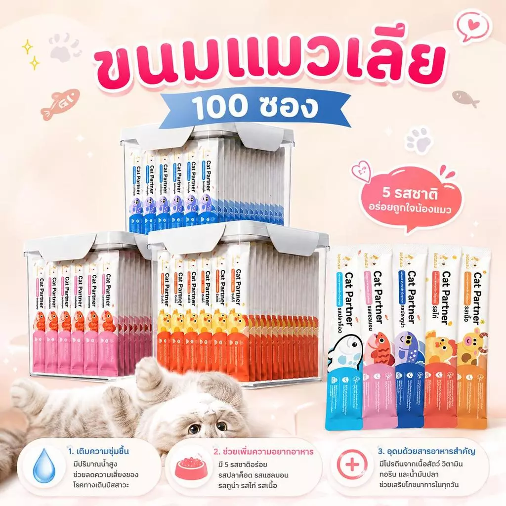 Ketzuzu 100 ซอง ขนมแมวเลีย แมวชอบกินมาก อร่อยทุกคำ ขนมแมว 16g รสรวม 5 รส อาหารเปียกแมว