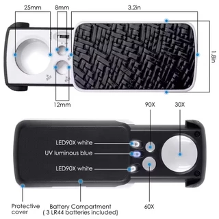 แว่นขยายส่องพระ LED 30X/60X/90X แบบสไลด์ พกพา ใช้ตรวจเพชร หยก อัญมณี เครื่องประดับ ขยายชัด