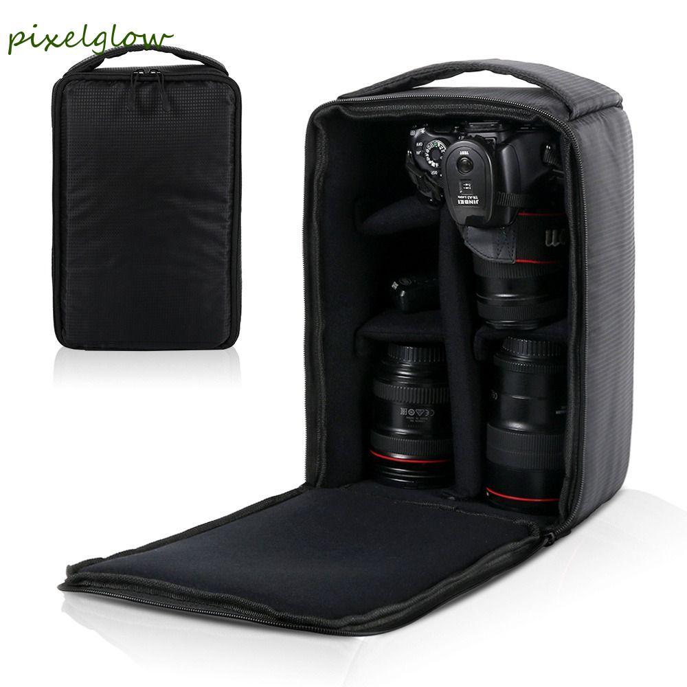 PIXELGLOW กล้องแทรกกระเป๋าถือกล้องดิจิตอลสีดํา Drop-Proof DSLR กล้องอเนกประสงค์แบบพกพาเบาะพาร์ทิชันด้านใน