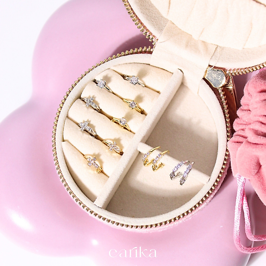 earika.earrings - mini line/gem/cross hoop collection รวมต่างหูห่วงเพชรเงินแท้ (มีให้เลือก 2 สี) ผิวแพ้ง่ายใส่ได้