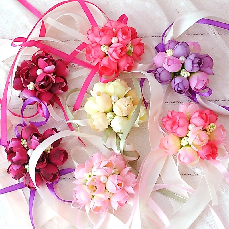 ข้อมือเพื่อนเจ้าสาว (จัดส่งภายใน3-4วัน) ริบบิ้นข้อมือดอกไม้