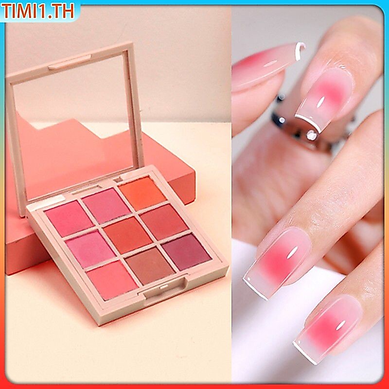 ผงขัดเล็บตลับ  9สี Gradient Nails Solid Post Magic Glow สีชมพู Macaron สีเล็บ Polish Pigment Powder ตกแต่ง | Timi1
