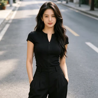 เสื้อยืดคอวีผู้หญิง ทรง Oversize นิดๆ พรางหุ่นดีเยี่ยม