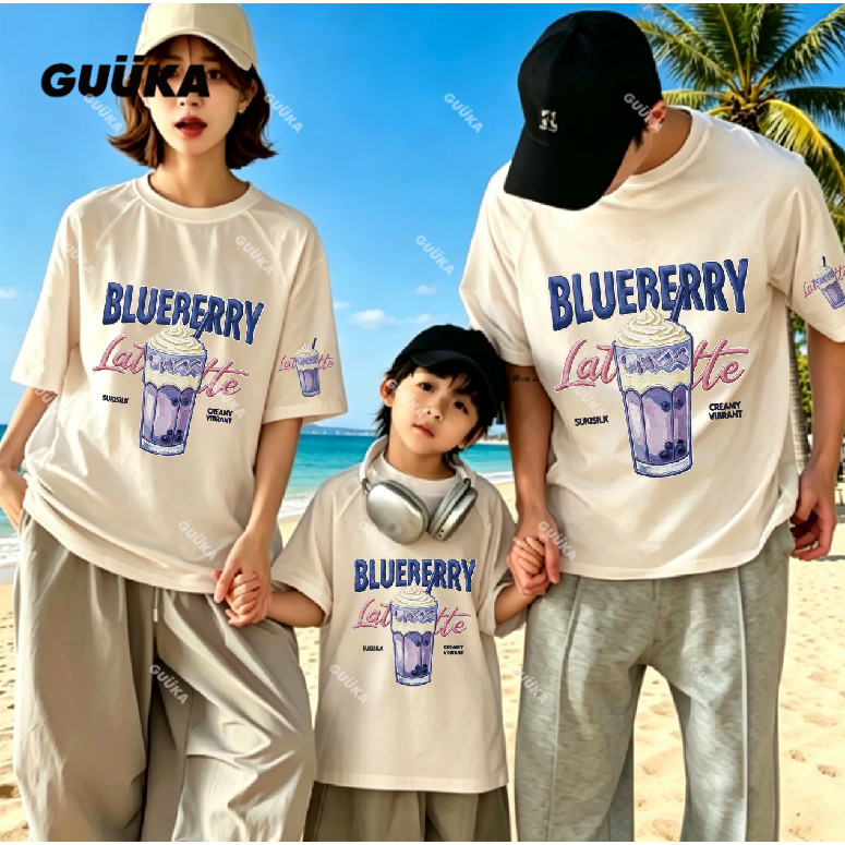 GUUKA Matching Family เสื้อยืดแม่พ่อเด็ก,ผ้าเย็นสําหรับครอบครัววันชุดชายหาด