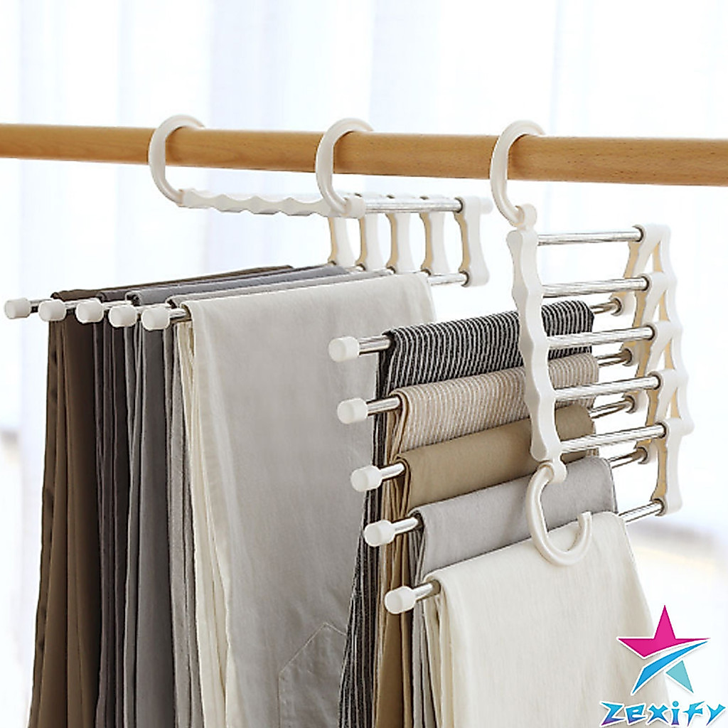 ZXF สแตนเลส ที่แขวนกางเกง  ที่เก็บของในตู้เสื้อผ้า  Foldable stretch pants rack