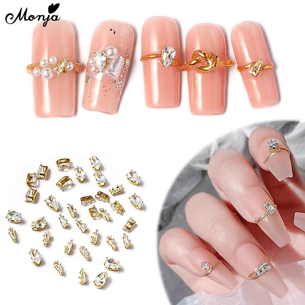 Monja Rhinestones 3D Stiletto Charms อัญมณีตกแต่งเล็บเพชรคริสตัล DIY เครื่องมือ