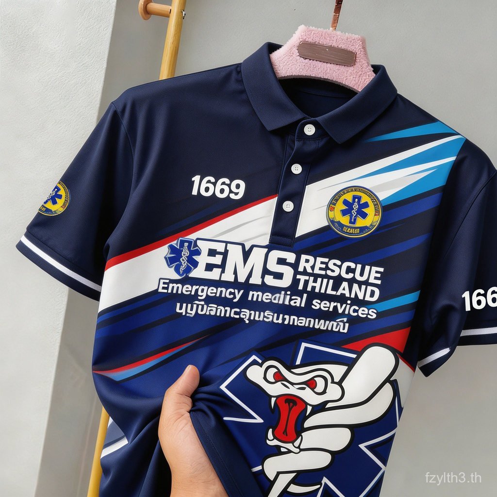 เสื้อโปโล EMS/EMR Emergency Medical Rescue Assistant การสร้างดีไซน์สีน้ําเงินและสีขาวที่เรียบง่ายและสดใส