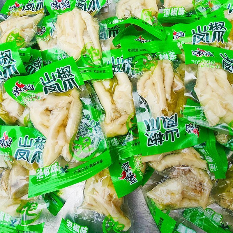 山椒鸡爪重庆特产泡椒凤爪散装柠檬凤爪小包装小袋凤爪非无骨鸡爪6/25 Sichuan pepper feet, Chongqing specialty pickled pepper chicken f