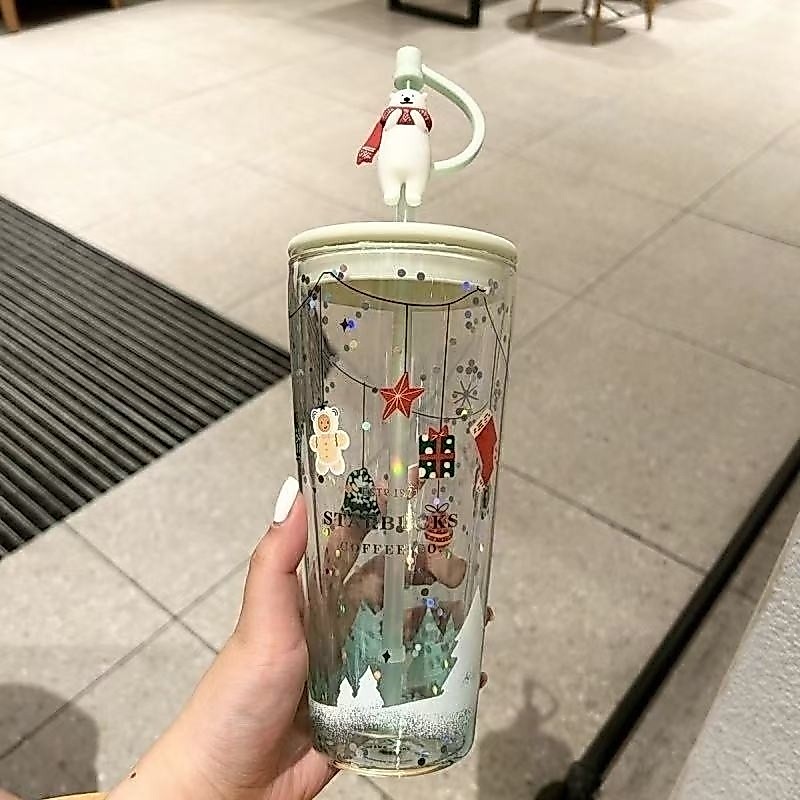 2026Starbucks-Straw Cupถ้วยกาแฟแบบพกพาความจุขนาดใหญ่แก้วคู่ถ้วยฟางฤดูใบไม้ร่วงShip Leaf Series