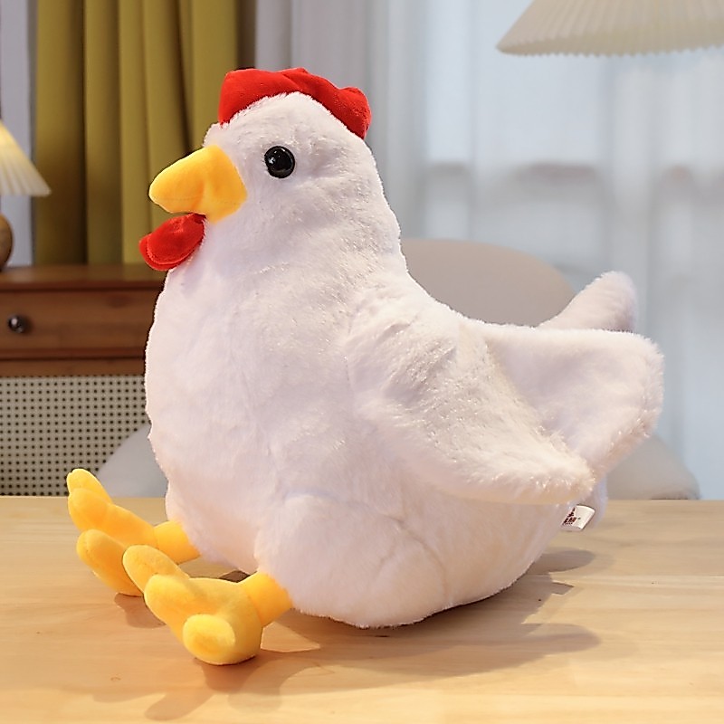 Funtoys Soft Cute Brown and White Big Cock Plush Doll Old Hen Simulation Doll Fat Chicken Pillow Children Soothing Sleeping Doll Gift