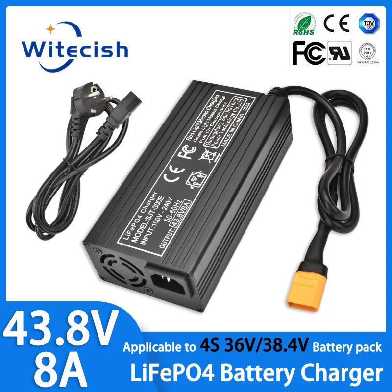 36V 5A 8A LiFePO4 Charger เอาต์พุต 43.8V 38.4V อัจฉริยะ Fast Charger สําหรับ 12S 36V LFP LiFePO4 แบต