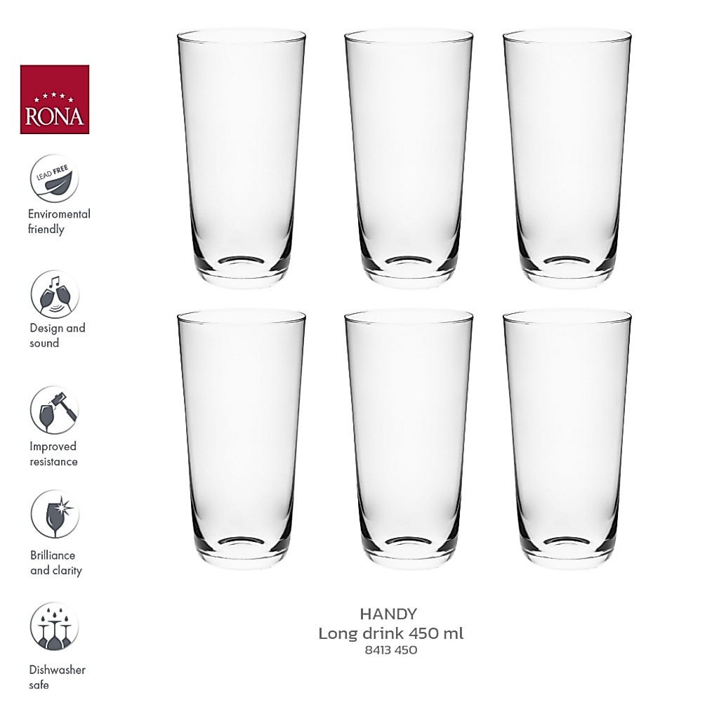 แก้วน้ำ Rona Handy Long drink 450 ml เซตกล่อง 6 ใบ