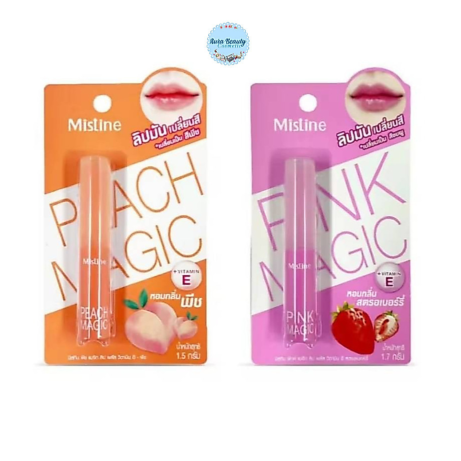 (1แท่ง) Mistine Peach Magic / Pink Magic Lip Balm ลิปมันเปลี่ยนสี กลิ่นผลไม้