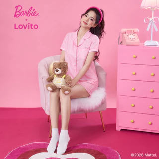 (KOL's pick) Barbie™ X Lovito แคชชวล ชุดนอนลำลองลายดอกไม้หวานๆ สำหรับฤดูใบไม้ผลิ/ฤดูร้อน สีชมพู (เสื้อหรือกางเกง) สำหรับผู้หญิง เกาหลี อินเทรนด์ LB1AD028