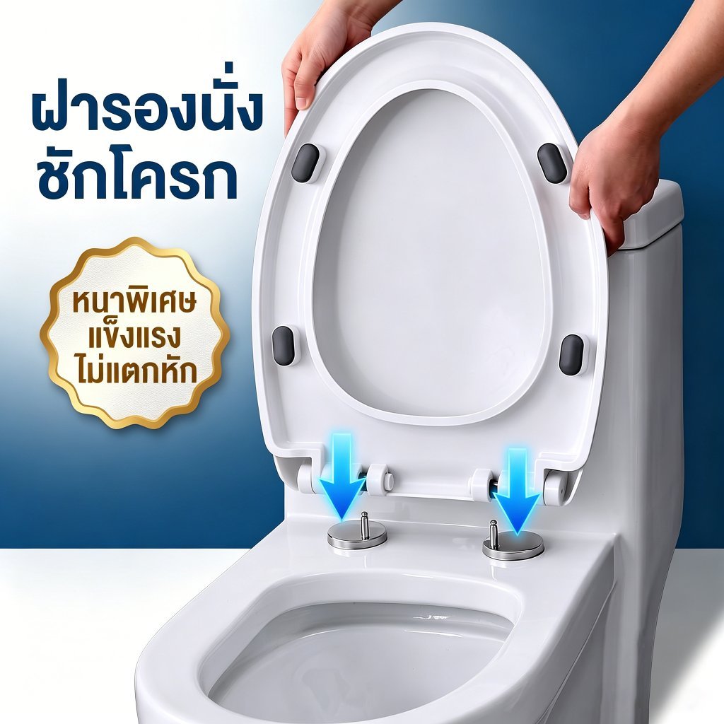 ฝารองนั่งชักโครกแบบหนาพิเศษ ปิดแบบนุ่มนวล ติดตั้งง่าย รูปทรง U/V/O ใช้ได้กับชักโครกทั่วไป